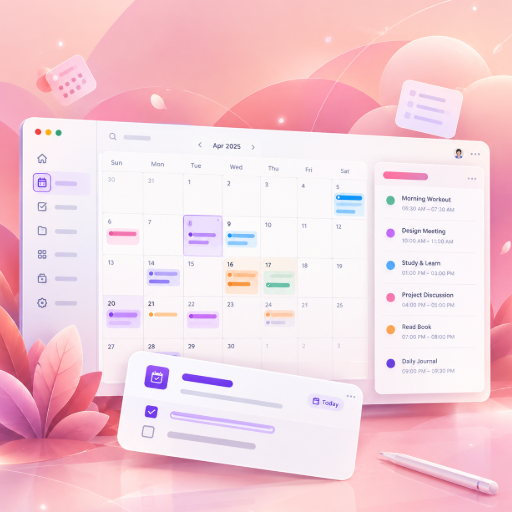 A monthly calendar with highlighted dates and an events panel